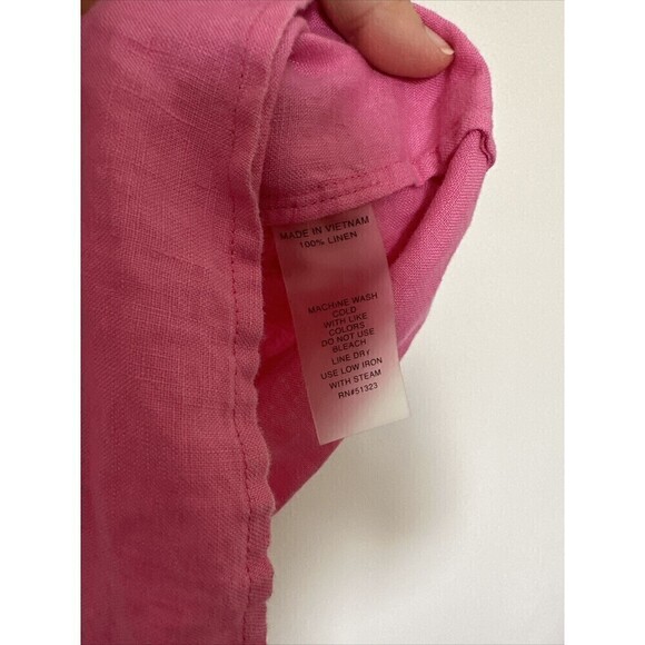 Chaus Sport Top Linen women’s S Pink Roll Tab Sleeves Button up Pin Tuck Blouse - Picture 6 of 6